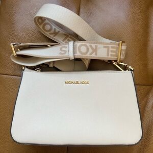 Michael Kors Cream and Tan Crossbody Bag with Branded Strap